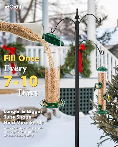 iBorn Metal Bird Feeder for Outside Hanging,Wild Bird Feeders for Cardinal,17.7cm Large Roof&Green,41.9CM Long,3.9lb High-Capacity(Seed is not Included)