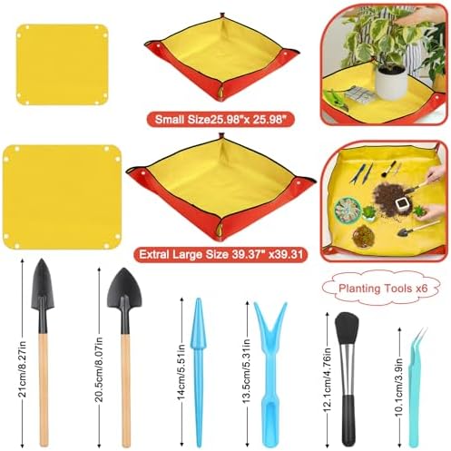 2Pcs Repotting Mat for Plant Transplanting, 39'' Gardening Mat and 26'' Orange Potting Mat for Indoor, Thicker Potting Tray with Plant Accessories Foldable Waterproof Planting Mat for Plant Lovers