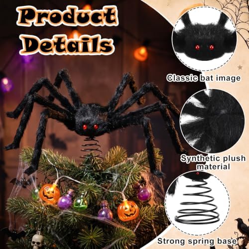Suncalla 13.8 Inch Halloween Spider Tree Topper, Spooky Tree Topper