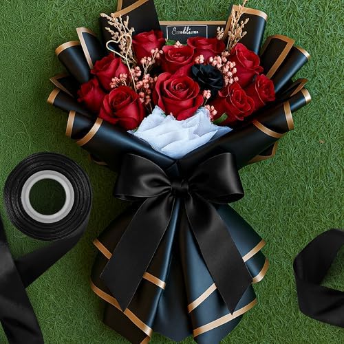 30 Yards 1 1/2 in Black Satin Ribbon for Gift Wrapping Halloween Decoration