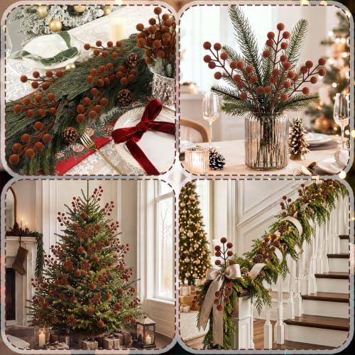 48 Pcs Brown 6.5 Inch Christmas Holly Berry Stems