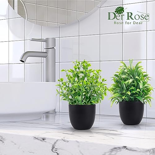 Der Rose 12 Pack Mini Fake Plants in Black Pots, 7" Bathroom & Desk Decor