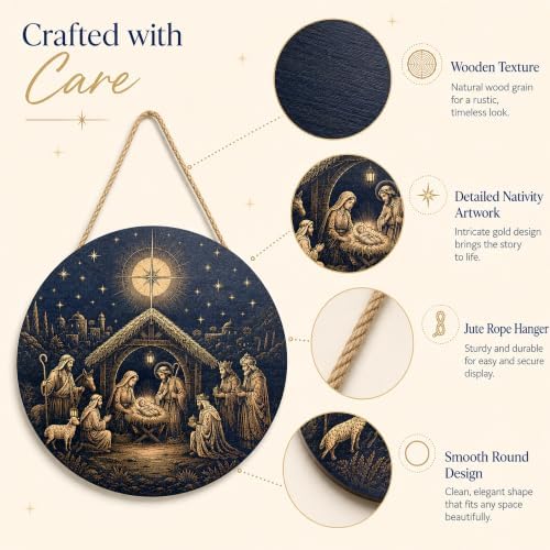 Christmas Decorations - Jesus Nativity Scene Wooden Sign for Front Door