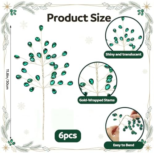 Suncalla 11.8" Crystal Picks for Christmas Tree Branches, Dark Green, 6 Pcs