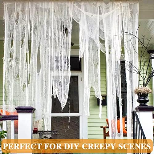 ZeeDix 6 Pack White Halloween Creepy Cloth 30 × 75 Inch - Halloween Cheesecloth Decoration Spooky Scary Gauze Black Cheese Cloth for Party Supplies Outdoor Yard Home Wall Doorway
