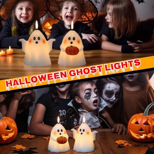 Halloween Ghost Flameless Candles with Timer Hand-Painted Pumpkin