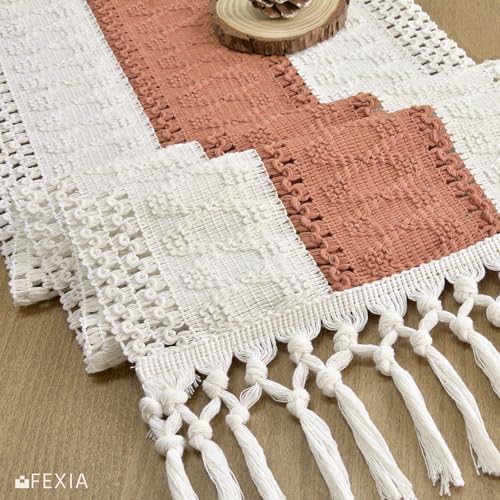FEXIA Boho Table Runner for Home Decor 12x48 Coral Farmhouse Decorations