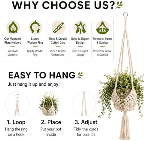 Shappy 2 Pack Boho Macrame Plant Hanger for Indoor