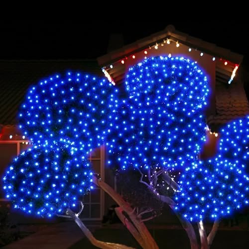 WBao Christmas Net Lights, 360LED 11.5ft x 6.9ft Christmas Lights with 8 Modes, Timer, End to End Connectable, Waterproof Design for Lawn, Bushes, Trees Outdoor Xmas Decorations, Blue
