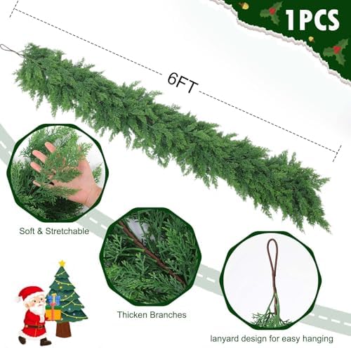 Rowfad 6Ft Cedar Pine Garland for Mantle Christmas Decorations, 1 Set