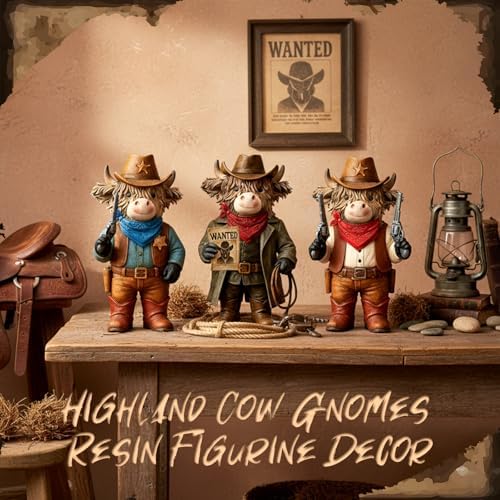 3 Pcs Highland Cow Resin Figurine, Western Cowboy Decor