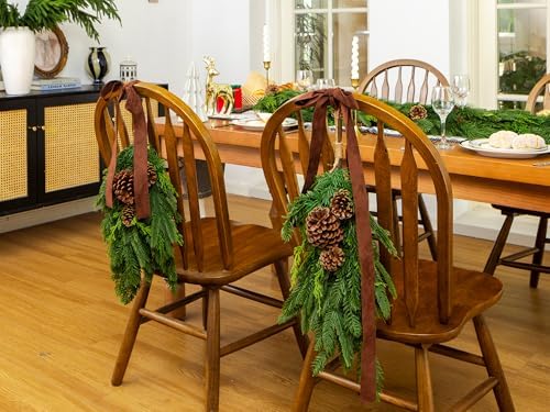 2PCS 28’’ Lush Cedar Pine Swag with Big Pine Cones, Christmas Teardrop Swag