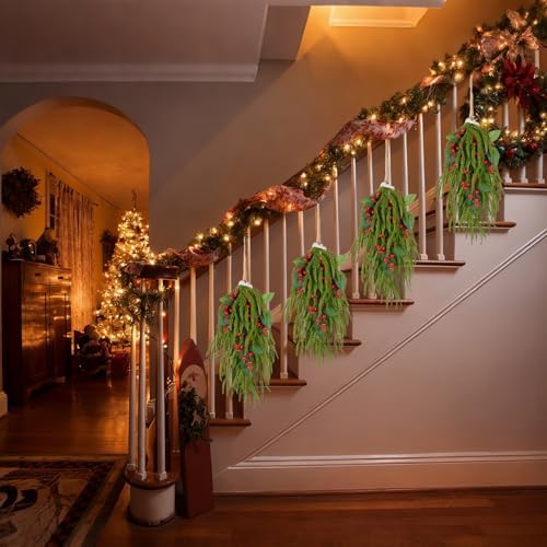 2 Pack Christmas Teardrop Swags with Berries Pine Artificial,Red