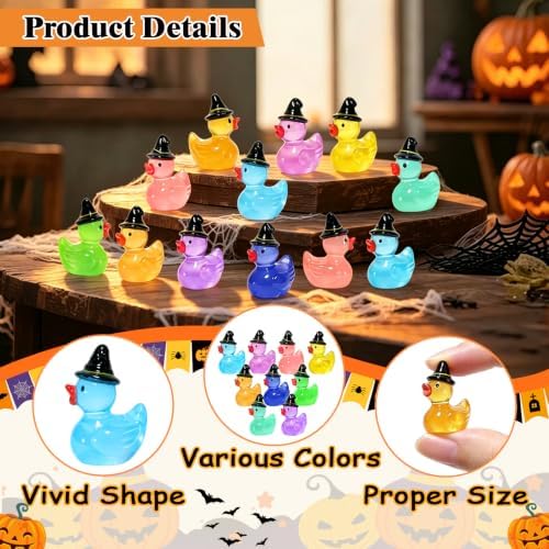 100 Pcs Halloween Luminous Mini Resin Ducks Miniature Figurines
