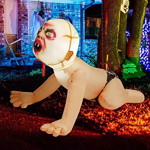 GOOSH 4 FT Halloween Inflatable Zombie Outdoor Decorations Blow Up Yard Scary Zombie with Built-in LEDs for Indoor Garden Lawn Party Decor