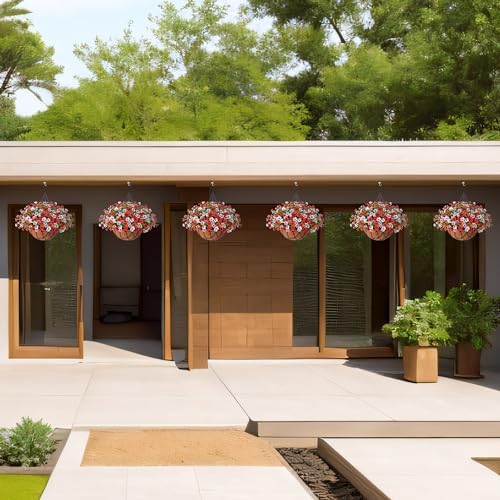 INXUGAO Artificial Fake Flowers Hanging Basket for Outdoor Decoration