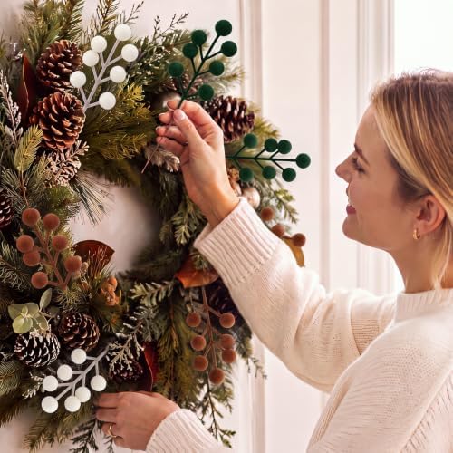 48 Pcs Brown Green Beige 6.5 Inch Christmas Holly Berry Stems