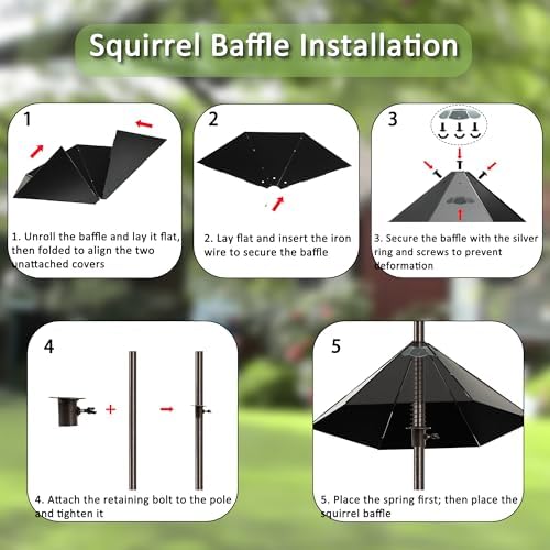 YINGYM 6-Hook Bird Feeding Station with 19" Metal Squirrel Baffle, 94 Inch
