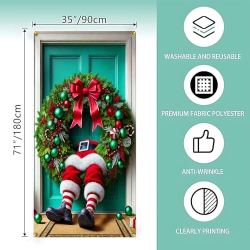 Funny Stuck Santa Legs Christmas Pine Ring Door Cover 35x71in