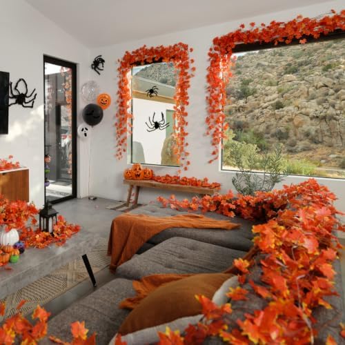 CQURE 72 Pack Fall Leaf Garland, Total 504 Ft Artificial Fall Maple Leaves Autumn Vines Garland Thanksgiving Decor for Home Fireplace Party