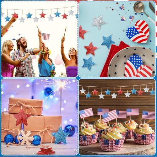 36PCS Mini Resin Patriotic Star Ornaments 4th of July Hanging Decor