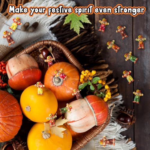 Beeveer 100 Pcs Fall Scarecrows Mini Figurines, Thanksgiving Rubber Decor