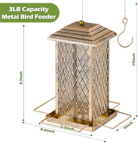 Bird Feeder, Heavy Duty Metal Bird Feeders for Outdoor Hanging