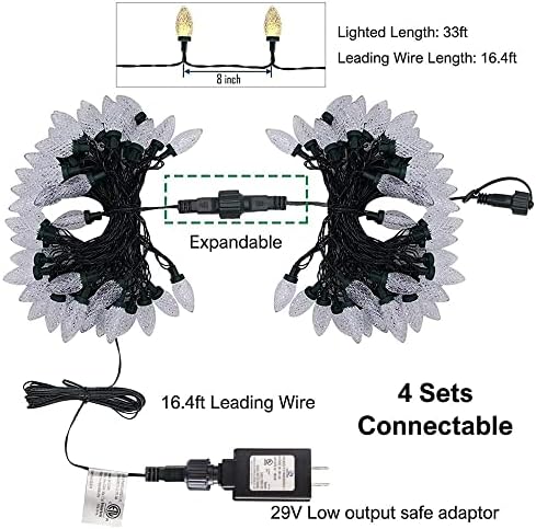 Dazzle Bright C9 Christmas Lights Outdoor, 50 LED 33ft Waterproof Green Wire String Lights, Indoor Outdoor Fairy Lights for Christmas Tree Xmas Yard Party Wedding House Decorations (Warm White)