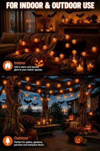 12FT 20 LED Halloween Pumpkin String Lights Outdoor Waterproof Connectable