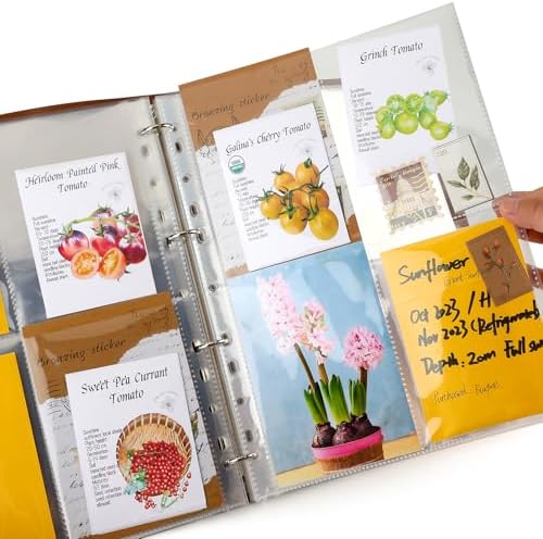Seed Packet Binder Organizer, Garden Planner Packet with Clear Pocket Sleeves &Seed Envelopes, Fit for Standard Seed Packets