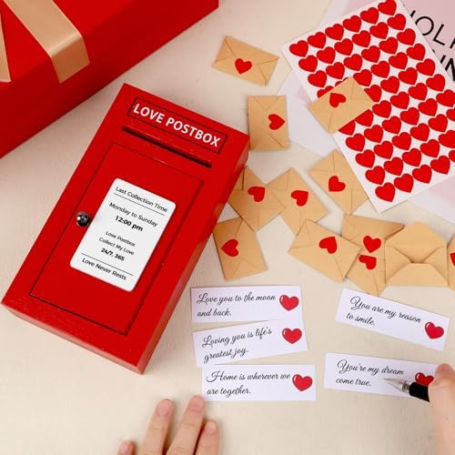 Romantic Wooden Love Postbox Set, 50 Mini Love Notes and Envelopes