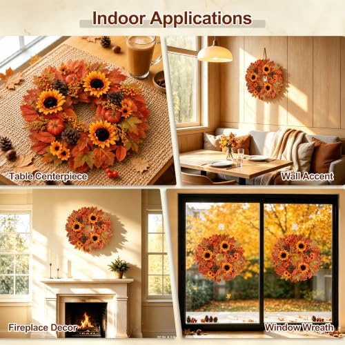 26" Fall Wreaths for Front Door Outside Sunflower Autumn Wreath