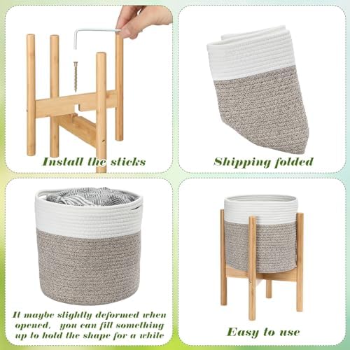 Plant Baskets Indoor with Liner, White and Brown, 10 Inch