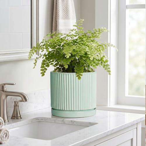 Ceramic Plant Pots, 8 Inch Pots for Plants with Saucer, Mint Green