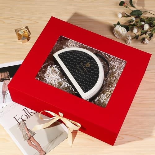Extra Large Red Gift Box for Presents with Ribbon 19x16x6 Inches Clear Gift Box with Window Magnetic Closure Gift Boxes with Lids