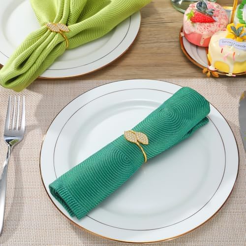 KPOSIYA Gold Napkin Rings Set of 20, Diamond Leaf Napkin Holder