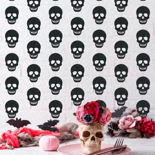 Xinnun 8 Pcs Halloween Gothic Birthday Decorations Black Skull Banners