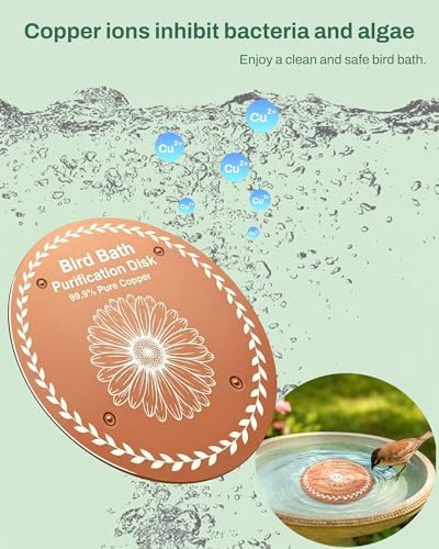 OICEME Bird Bath Purification Disc Pure Copper Outside Winter Solar Power Birdbath Hanging Bowl Deicer Cage Metal Deck Railing Glass Concrete Ceramic Stone Ground Water Bird Gifts