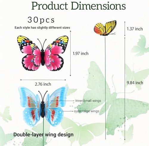 30PCS Butterfly Decorations Outdoor Butterfly Garden Picks for Garden Decor