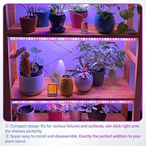 iPower 20W LED Grow Light Strips for Indoor Plants with Auto ON/Off 3/9/12H Timer 10 Dimmable Levels 48 LEDs Per Tube Sunlike Grow Lamp for Hydroponics Succulent, Red&Blue