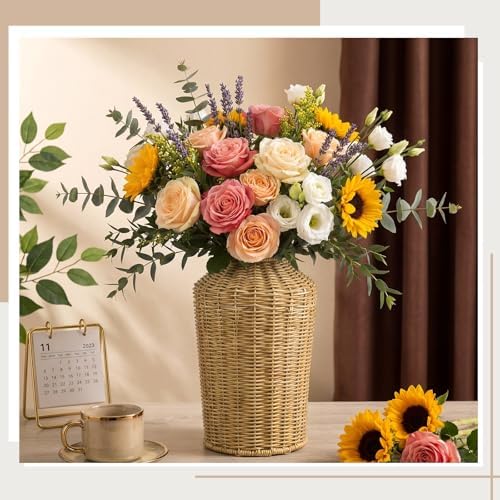 Faux Rattan Vase Wicker Vase Country Style, No Handle, 11" h
