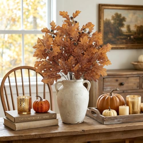 21.6" Faux Oak Leaf Branches with Acorns, 2Pcs Fall Stems for Vase, Brown
