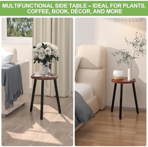2-Pack Wood Plant Stands Indoor, 16.7" Tall Plant Stand Outdoor Mid-Century Plant Stool, Single Plant Table Modern Small Round Side/End Table for Living Room, Balcony, Office(Brown)