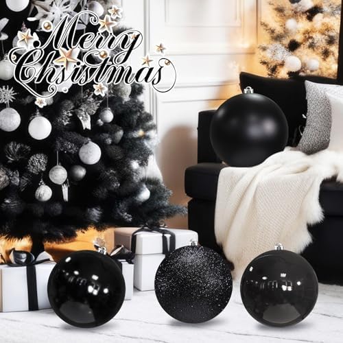 Yerliker 8 Pack 6 Inch Large Christmas Ornament Hanging Balls, Black