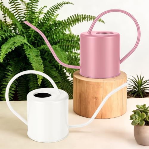 Plant Watering Can, 50 oz / 1500 ml Stainless Steel Metal - Modern Decorative with Long Spout for Indoor Potted Plants, Bonsai, Garden Flowers, Pink