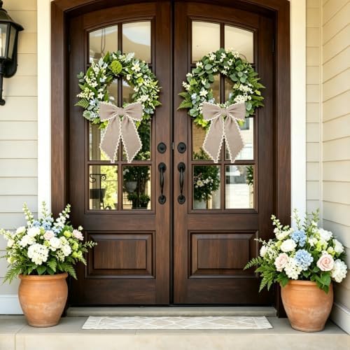 Wreath Sash for Front Door, 2 Pcs Farmhouse Burlap Wreaths Ribbon