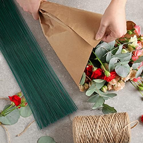 200 Pcs Floral Flower Stem Wire,16 Inch 22 Gauge Floral Stems,Green Crafting Floral Stem for Flower Arrangements DIY,Bouquent Stem Wrapping and Crafts