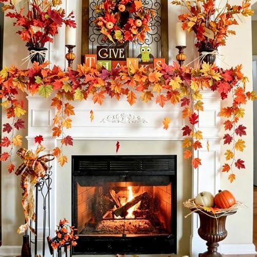 2 Pack Fall Maple Garland,6ft/Piece, Fall Leaves Garland Leaf