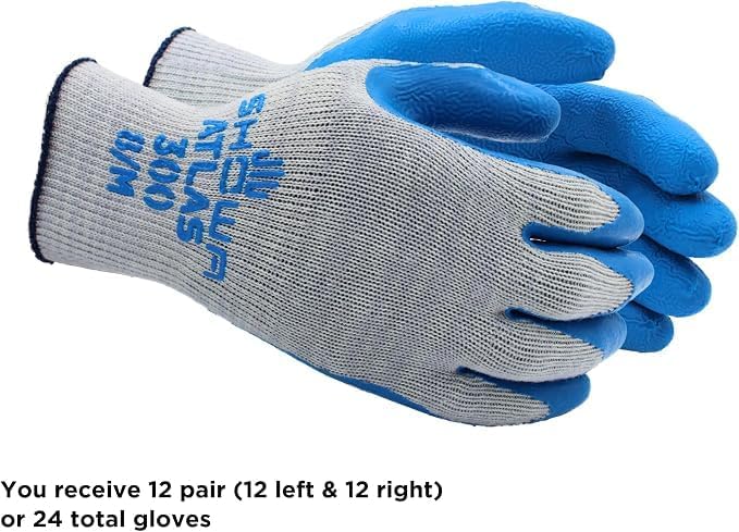 SHOWA Atlas 300 Original 1994 Crinkle Grip Work Gloves,for Construction, Landscaping, Gardening, & Masonry