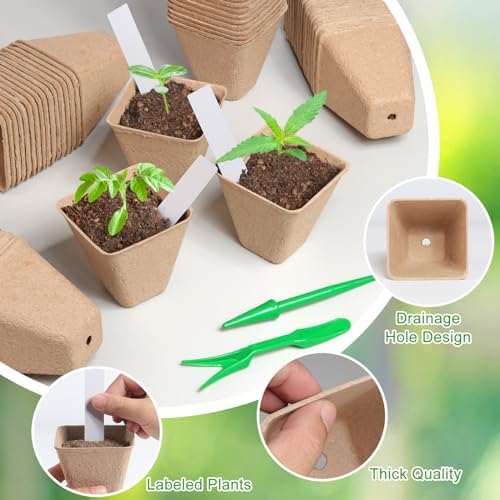 Baxrou 120 Pack 3.15 Inch Square Peat Pots for Seedlings